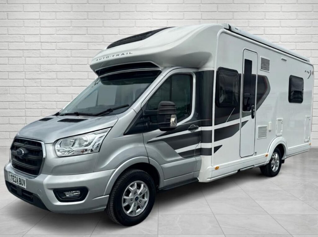 Autotrail F74 in silver nearseide front
